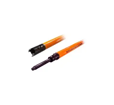 A pair of orange and black pencils with a black tip.