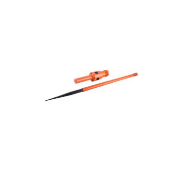 A pair of orange and black tweezers on top of each other.