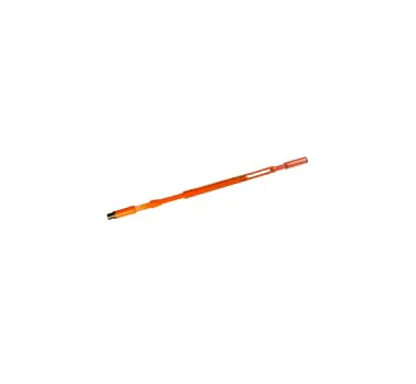 A long orange stick with a black handle.