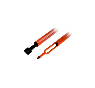 A pair of orange and black handles on a white background