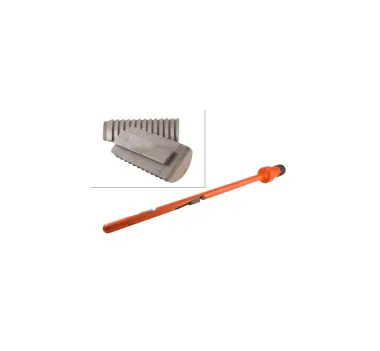 A picture of an orange handle and some tools.