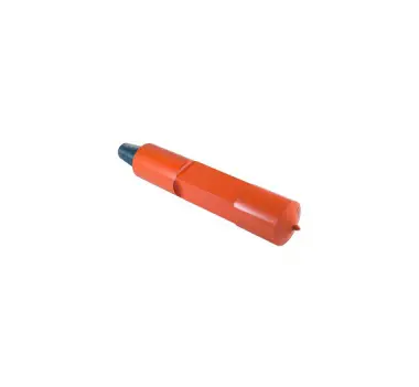 A red plastic tube with a blue tip.