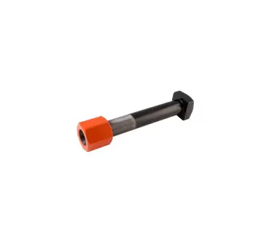 A black and orange handle is on the side of a white background