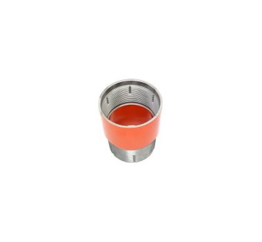 A red cup with a metal rim and a small orange cup.