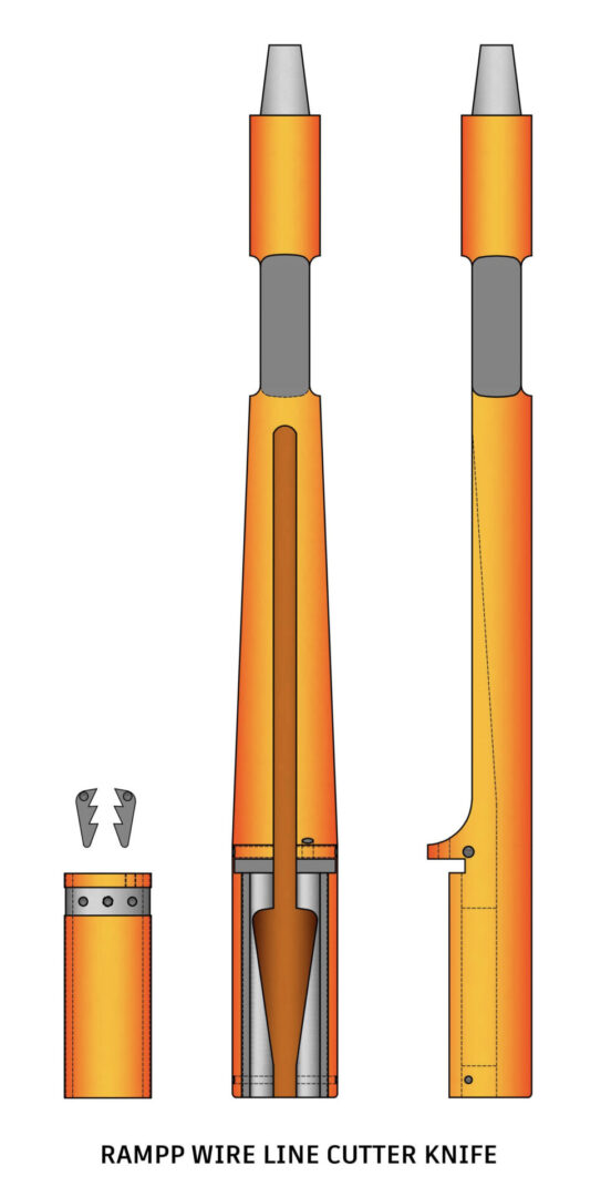 Introducing the Ramp Wireline Cutter, an essential tool for facilitating smooth tool release operations in challenging wellbore conditions. When conventional methods fail to dislodge stuck wirelines, this cutter comes to the rescue, efficiently severing the wireline just above the stubborn rope socket. With long stroke jars positioned directly above the knife and complemented by a sinker bar and stiff rope socket, the cutting outfit ensures optimal performance. However, operating in sandy environments requires special precautions to prevent potential entanglement with the drilling cable and sand line cable. Trust the Ramp Wireline Cutter for reliable and efficient wireline cutting solutions in the field.