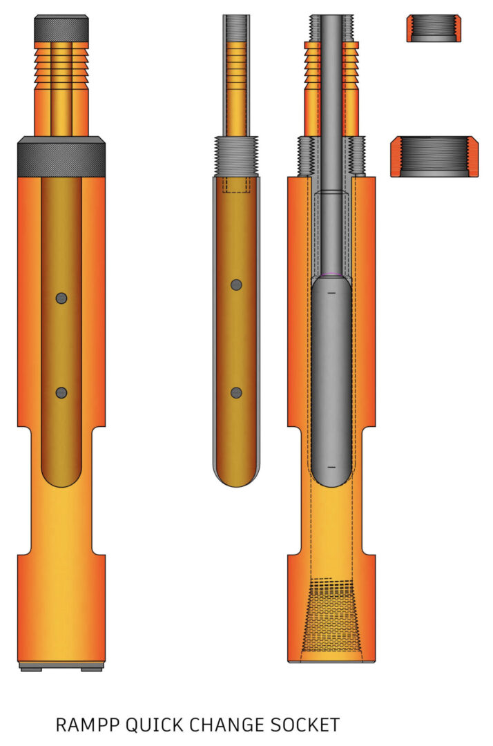 The Rampp Quick Change Rope Socket is an indispensable tool for well service rigs, engineered to streamline the process of changing tools. Its innovative design allows operators to transition seamlessly from a string of tools to a sand pop or swab bailer without the need to cut the wire line, enhancing operational efficiency. The removable slide protects the small swivel socket inside the main socket, and two locknuts secure the slide in place, preventing any dislodgement. The slide door is specifically machined to prevent bending when laying down tools, ensuring durability and reliability in the field.

This quick change rope socket is designed exclusively for servicing rig work and is not intended for drilling new holes. It is built to withstand the rigors of well maintenance tasks, providing a fast, easy, and durable solution for well service operations. By incorporating the Rampp Quick Change Rope Socket into your toolkit, you can significantly reduce downtime and increase productivity on your well service rig.